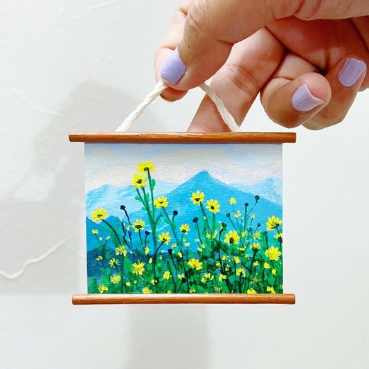 Tiny Yellow Flower Field Painting - Quirky Desk Accessories
