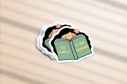Go Away I Am Reading Sticker (Girl Version)- Vinyl Stickers